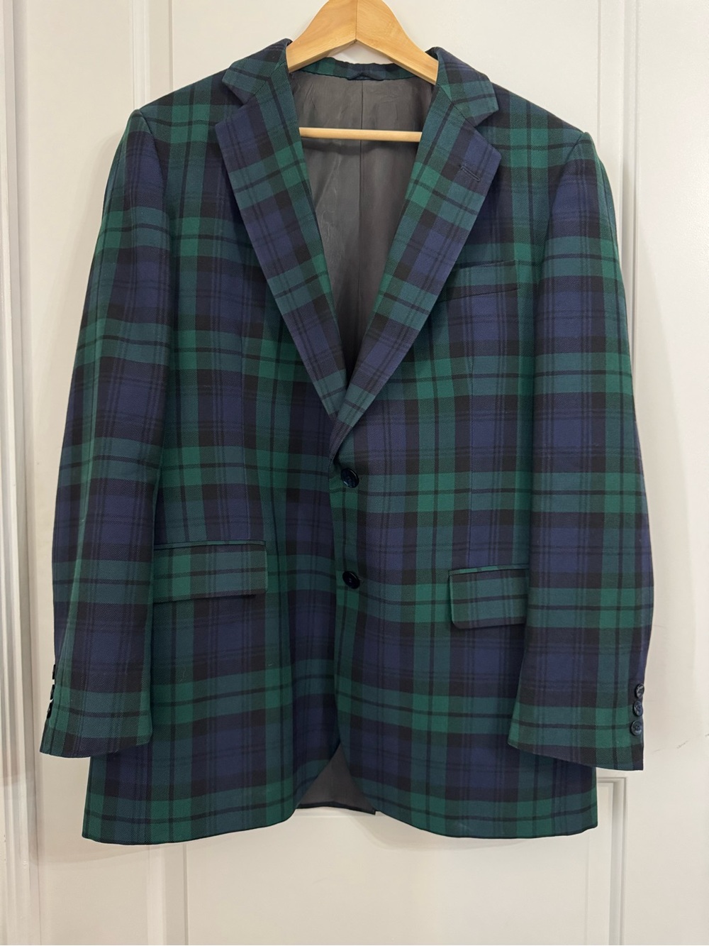 Vintage The Scotch House Blue and Green Plaid Blazer, Size 44